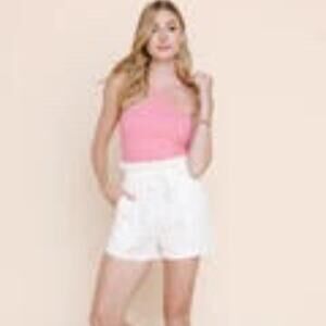 Pink Ribbed Cropped Halter Top - Large